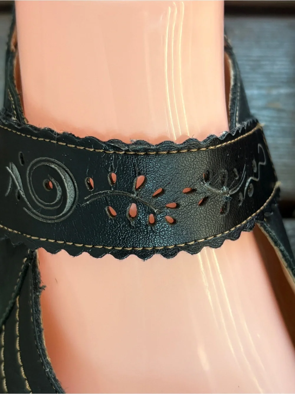 Rieker Mary Jane Germany Antistress Leather Wedge Conch Hook Loop Enclosure 9/40